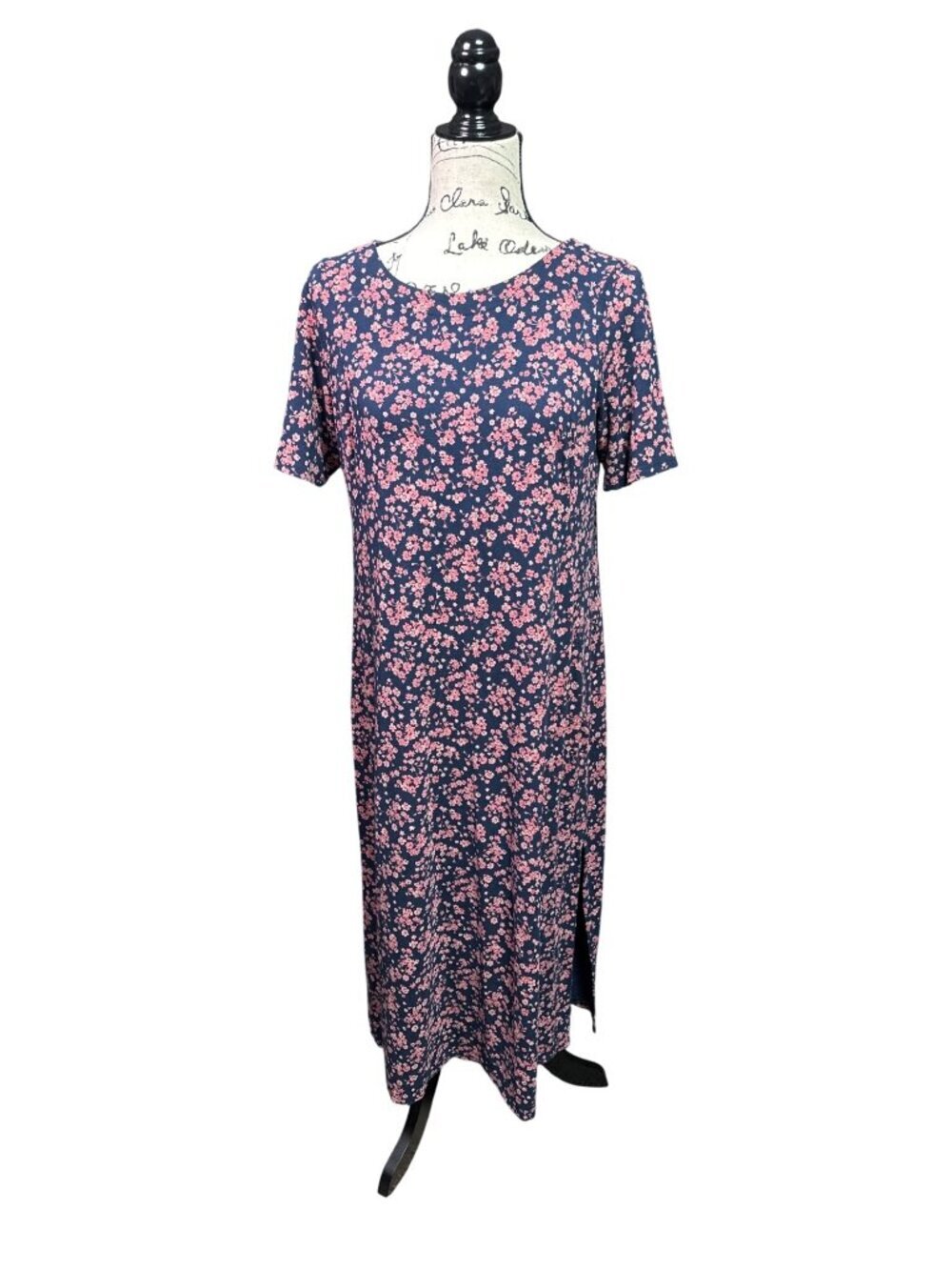 J. Jill Wearever Collection Navy & Pink Floral Maxi Dress Petite S